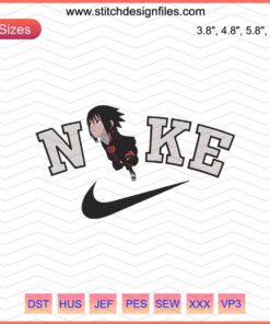 Chibi Sasuke Akatsuki Mangekyo sharingan Nike embroidery design file, perfect for detailed machine embroidery projects.