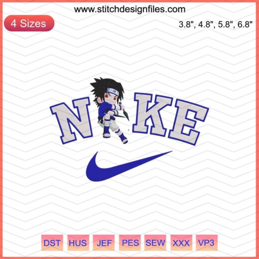 Chibi Sasuke Sharingan Embroidery Design File, Nike Ninja Theme, Machine Embroidery Patterns, Anime Character Embroidery