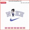Embroidery design featuring chibi Uchiha Sasuke in Nike style for machine embroidery download.