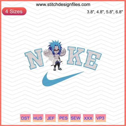 Chibi Sasuke Stage 2 Nike Embroidery Designs File, Naruto-themed embroidery pattern for Nike machine embroidery projects.