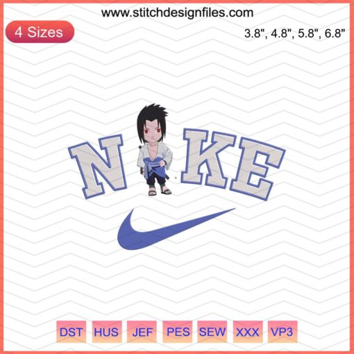 Chibi Sasuke Shippuden with Sharingan eyes Nike embroidery design file, machine embroidery design.