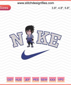Nike Chibi Sasuke Mangekyou Embroidery Designs File, Naruto-themed intricate Nike embroidery patterns.