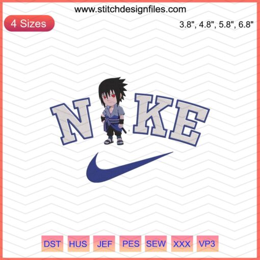 Nike Chibi Sasuke Mangekyou Embroidery Designs File, Naruto-themed intricate Nike embroidery patterns.