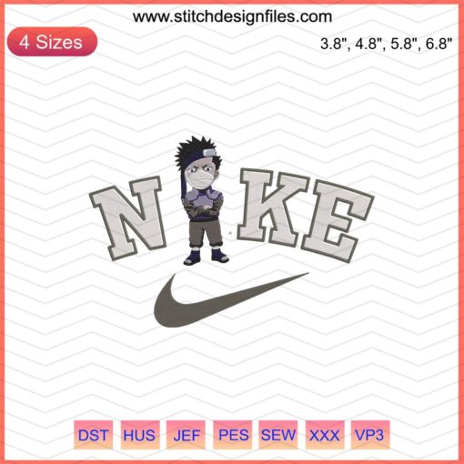 Nike Chibi Zabuza Embroidery Designs File; unique machine embroidery; anime-inspired; Nike themed pattern.