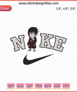 Nike Chibi Akatsuki Sasuke Embroidery Design File: Unique Machine Embroidery Pattern, Perfect for Fashion Creations.