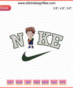 Chibi Choji embroidery design wearing Nike shoes, digital Nike machine embroidery designs file, cute anime character.