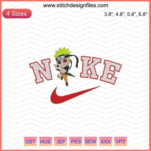 Dark Naruto Chibi Embroidery Design File for Nike, Machine Embroidery Designs featuring iconic anime character.