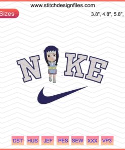 Nike Chibi Isaribi Embroidery File: Detailed Nike logo with cute chibi style, machine embroidery design.