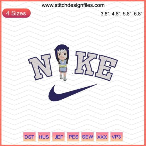 Nike Chibi Isaribi Embroidery File: Detailed Nike logo with cute chibi style, machine embroidery design.