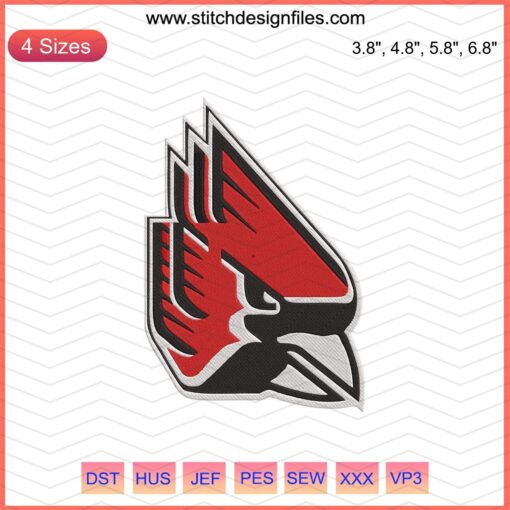 Ball State Cardinals Machine Embroidery File, NCAA Logo Design, Embroidered Logo for Apparel, Digital Download Embroidery