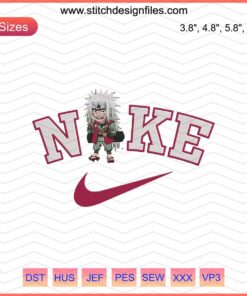 Nike x Chibi Jiraiya embroidery designs file, featuring detailed Nike-themed machine embroidery patterns.