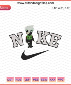 Chibi Kakashi Nike Embroidery File: Unique Machine Embroidery Designs with Naruto Anime Flair for Custom Apparel