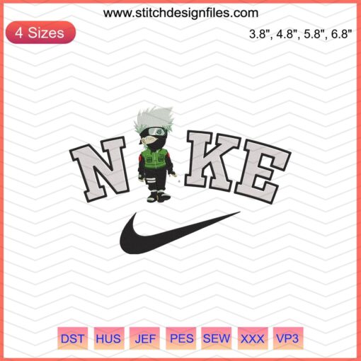 Chibi Kakashi Nike Embroidery File: Unique Machine Embroidery Designs with Naruto Anime Flair for Custom Apparel