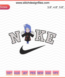 Nike x Chibi Konan Embroidery Design File, featuring Nike swoosh with Chibi Konan character for machine embroidery projects.