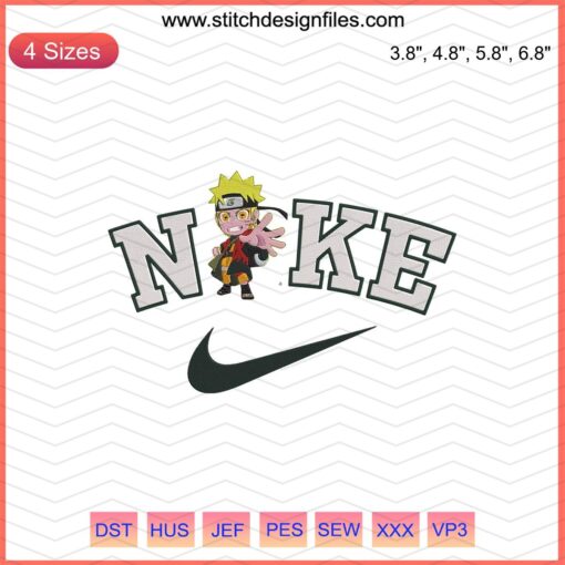 Nike x Chibi Naruto Sennin Embroidery Designs File, featuring Naruto in sage mode, perfect for machine embroidery projects.