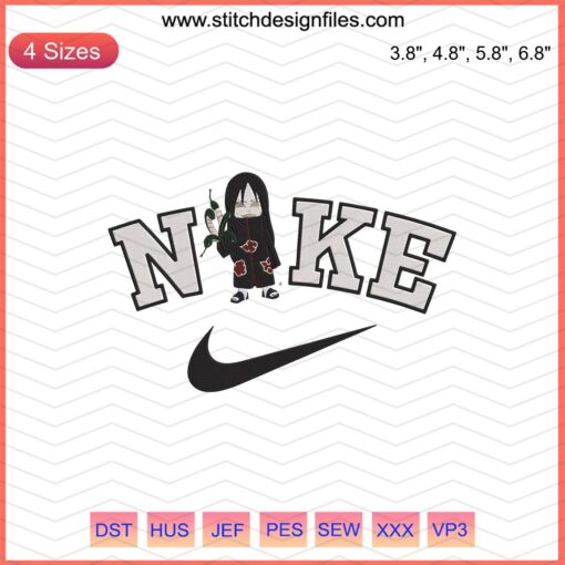 Nike x Chibi Orochimaru Akatsuki embroidery design file featuring Nike machine embroidery designs, anime-inspired pattern.