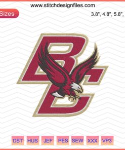 Boston College Eagles logo embroidery design, NCAA machine embroidery file, digital download for custom sports apparel.