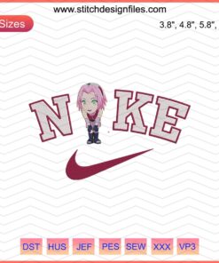 Nike x Chibi Sakura embroidery file featuring Nike swoosh and Sakura flower design, perfect for machine embroidery projects.