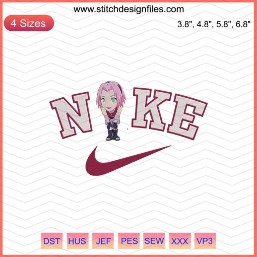 Nike x Chibi Sakura embroidery file featuring Nike swoosh and Sakura flower design, perfect for machine embroidery projects.