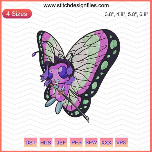 Kanae Kocho & Butterfree Embroidery Design File, Kimetsu x Pokemon, Machine Embroidery Patterns, Anime & Game Crossover Design.
