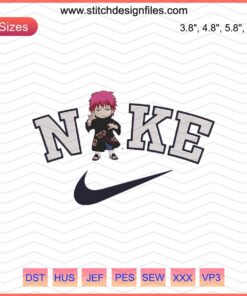 Chibi Sasori embroidery designs featuring Nike theme, perfect for machine embroidery. Unique Nike x Chibi art file download.