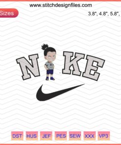 Nike x Chibi Shikamaru Embroidery Design File, Naruto-inspired Machine Embroidery, Nike Logo, Unique Anime Stitch Pattern.