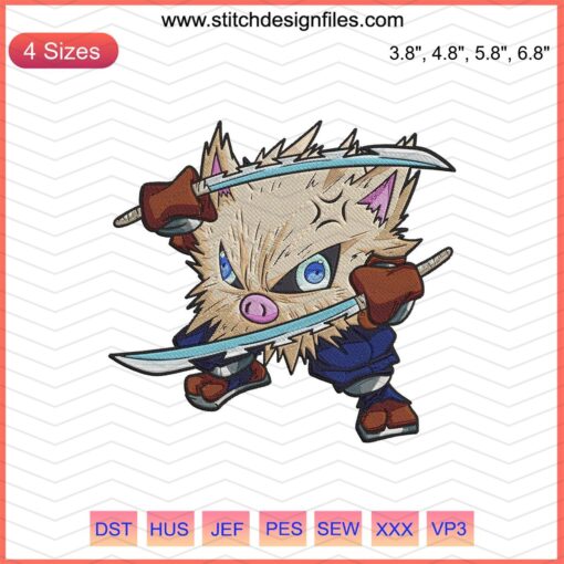 Inosuke X Entei Embroidery Designs File, Kimetsu x Pokemon Machine Embroidery, Unique Anime Embroidery Patterns