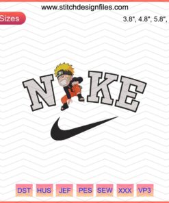 Nike x Chibi Uzumaki Naruto embroidery designs file; Nike machine embroidery pattern featuring Naruto attack motif.