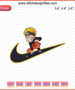 Nike Logo x Uzumaki Naruto Chibi Embroidery Design File, Nike Machine Embroidery, Naruto x Nike Logo Embroidery Patterns