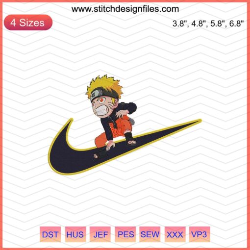 Nike Logo x Uzumaki Naruto Chibi Embroidery Design File, Nike Machine Embroidery, Naruto x Nike Logo Embroidery Patterns