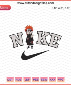 Nike x Chibi Pein Tendo Akatsuki Embroidery File, featuring anime-inspired designs for machine embroidery enthusiasts.