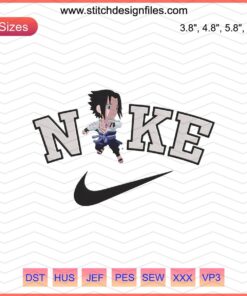 Nike x Chibi Sasuke Attack Embroidery Designs File, Nike Machine Embroidery, Anime Character in Action Pose.
