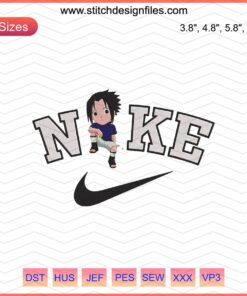 "Sasuke Uchiha Chibi Embroidery Design: Nike x Naruto Machine File, Childhood Anime Art Collab, Digital Stitching Pattern"