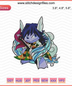 Giyu X Wartortle Embroidery Design: Kimetsu x Pokemon Machine Embroidery, dynamic duo in vibrant stitching.