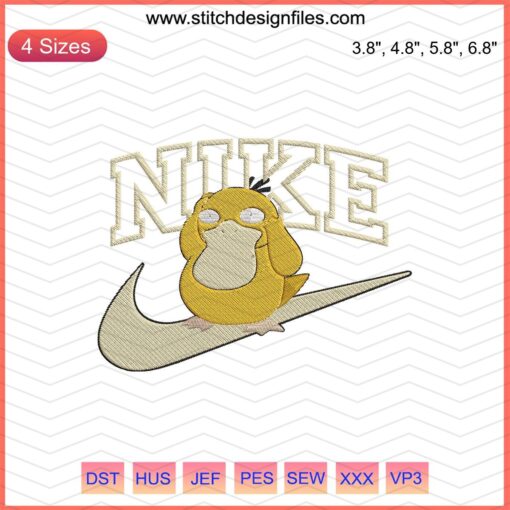 Psyduck Nike Embroidery Design File, Nike Logo Machine Embroidery, Cartoon Character Embroidery Template, Downloadable File