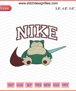 Nike Snorlax Embroidery Design File featuring the iconic Pokemon in Nike gear, perfect for machine embroidery projects.