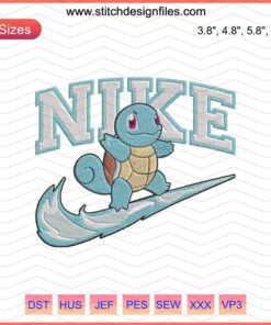 Squirtle Nike logo embroidery file; perfect for machine embroidery projects; Nike Squirtle design for stitching.