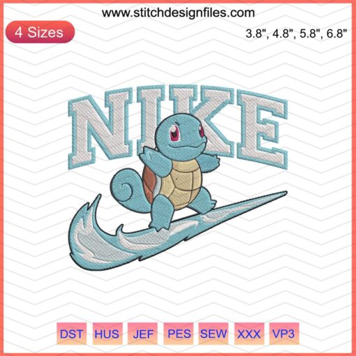 Squirtle Nike logo embroidery file; perfect for machine embroidery projects; Nike Squirtle design for stitching.