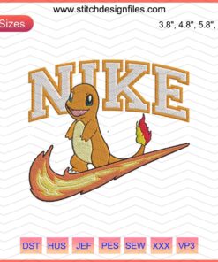 Charmander wearing Nike shoes machine embroidery design file, perfect for stitching on garments.