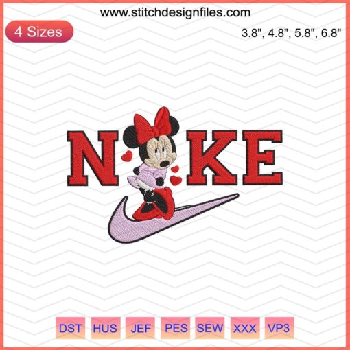 Minnie Mouse Nike Love Embroidery Design File, Cute Nike Embroidery Pattern, Machine Embroidery Design.