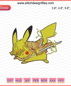 Zenitsu and Pikachu Embroidery File, Kimetsu x Pokemon Design for Machine Embroidery, Anime Crossover Pattern