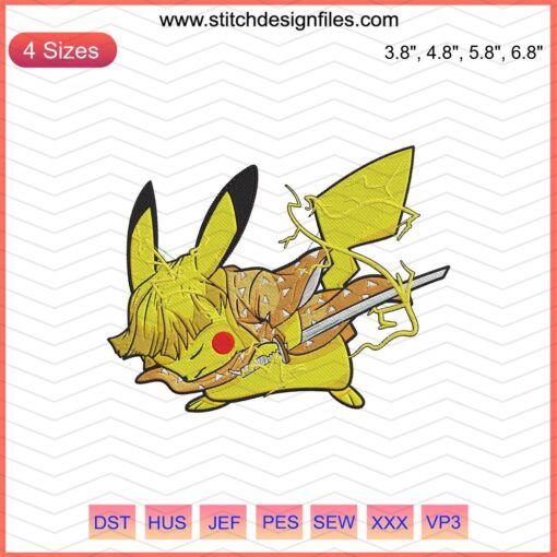 Zenitsu and Pikachu Embroidery File, Kimetsu x Pokemon Design for Machine Embroidery, Anime Crossover Pattern