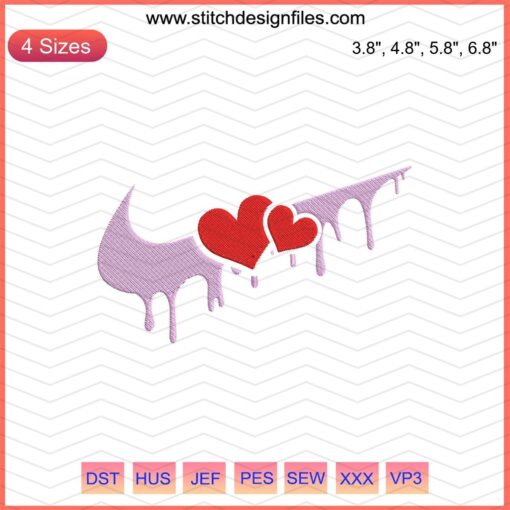 Nike Double Heart Embroidery Design File, featuring two intertwined hearts, ideal for machine embroidery projects.