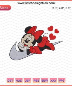 Minnie Mouse Red Nike Embroidery Design File, Cute Machine Embroidery Patterns, Disney-Inspired Nike Embroidery