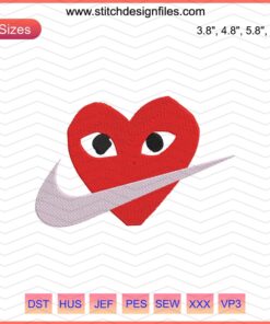 Nike Comme des GarÃƒÂ§ons embroidery file with distinctive design, seamless Nike-inspired patterns for machine embroidery enthusiasts.