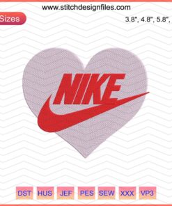 Nike Heart Big Love Embroidery Design File, featuring the iconic Nike swoosh in vibrant colors for machine embroidery projects.