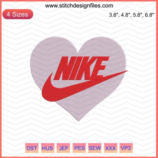 Nike Heart Big Love Embroidery Design File, featuring the iconic Nike swoosh in vibrant colors for machine embroidery projects.