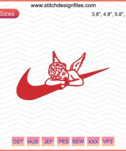 Nike Cupid Embroidery Design File - Machine Embroidery Digital Art with Nike Swoosh and Cupid Motif.