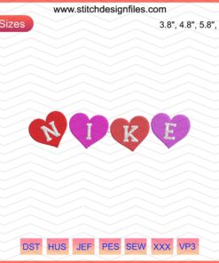 Nike Four Heart Embroidery Designs File; Nike logo with four heart patterns; Machine Embroidery; Digital Download