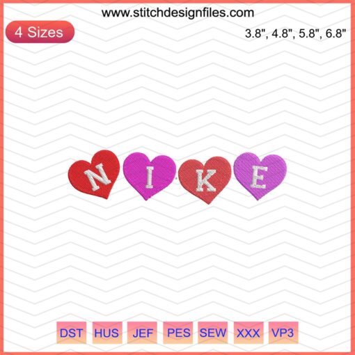 Nike Four Heart Embroidery Designs File; Nike logo with four heart patterns; Machine Embroidery; Digital Download